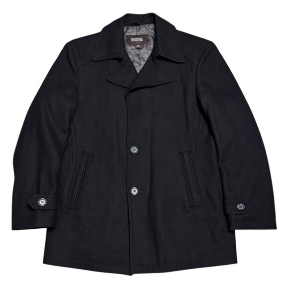 MICHAEL KORS Wool Pea Coat Winter Business Casual Black Insulated Jacket Mens M - Picture 1 of 5
